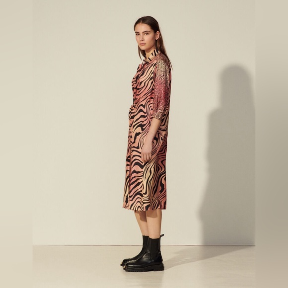 SANDRO ~ Long Printed Silk Dress - Picture 5 of 12